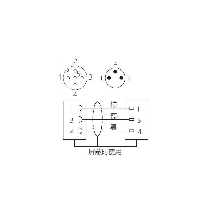 M12母頭直型轉M8公頭直型、3Pin、雙端預鑄PUR柔性電纜、黑色護套、64D001-XXX