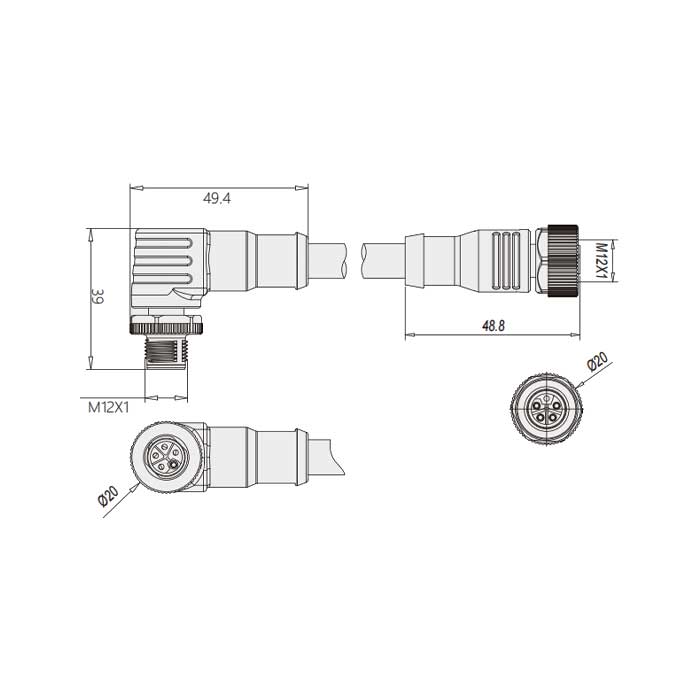 M12 5Pin、L-coded、母頭直型轉(zhuǎn)公頭90°、雙端預(yù)鑄PUR柔性電纜、黑色護(hù)套、64LD25-XXX